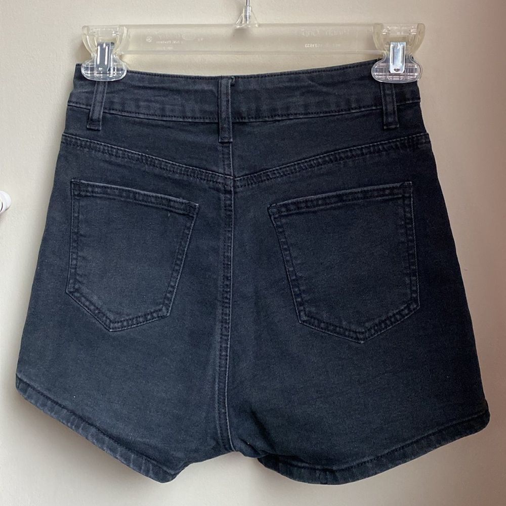Petite High Waist Black Denim Disco Shorts - Picture 6 of 8